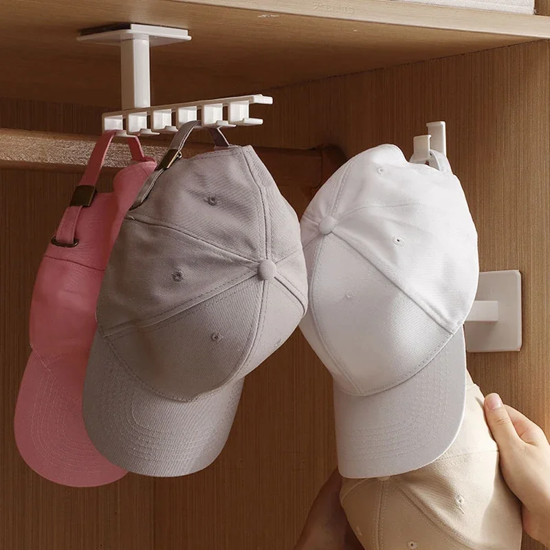 Houseeker 6 Hooks Hat Holder L Shaped Baseball Cap Storage Rack Wall Mount Hat Belt Organizer Hooks Ganchos para colgar Carbine