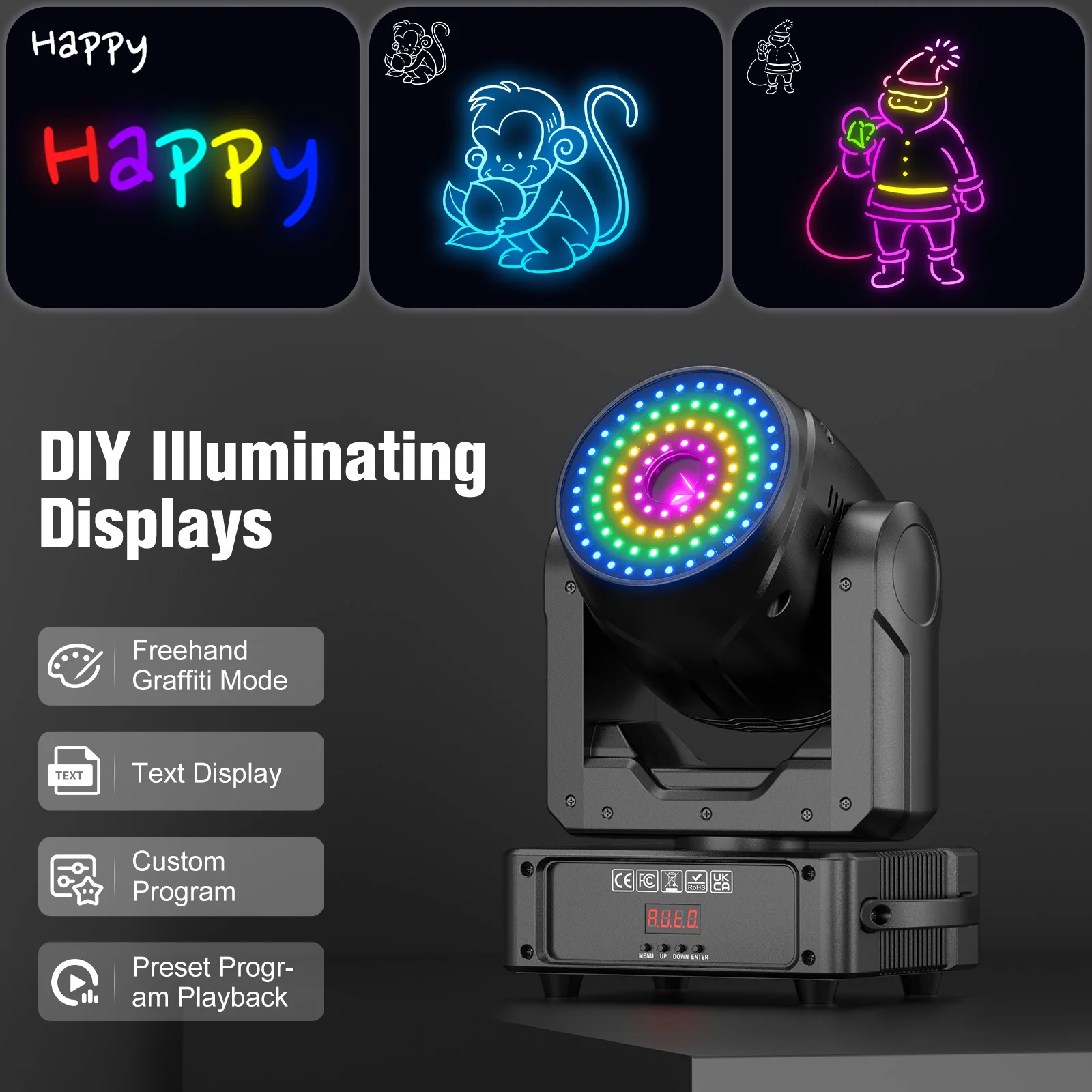 DayFlicker 120W RGB Projector with Bluetooth APP DMX512  Voice Control 28CH For DJParties Stages Bars With 100+ Dynamic Effects