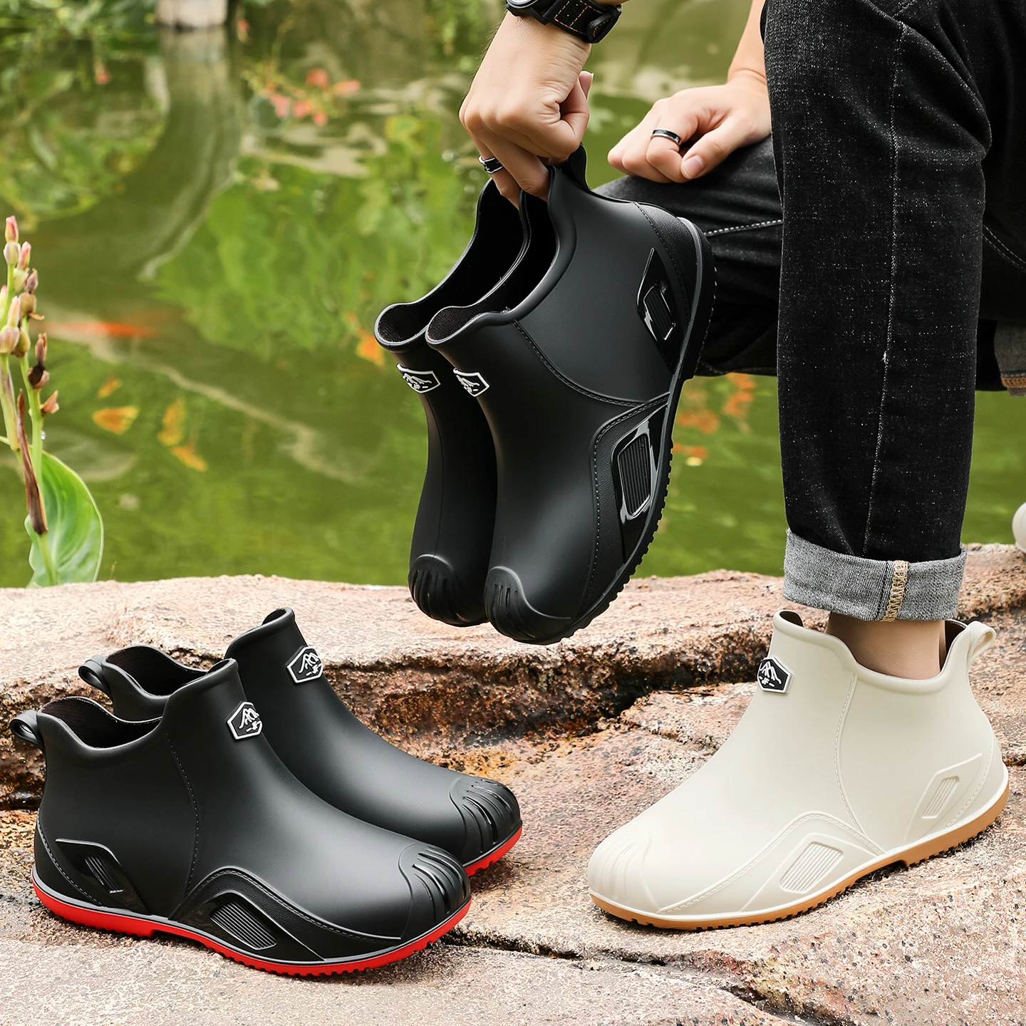 

Men's new fashionable and versatile short tube anti slip rain boots, outdoor fishing waterproof shoes, construction work thick s
