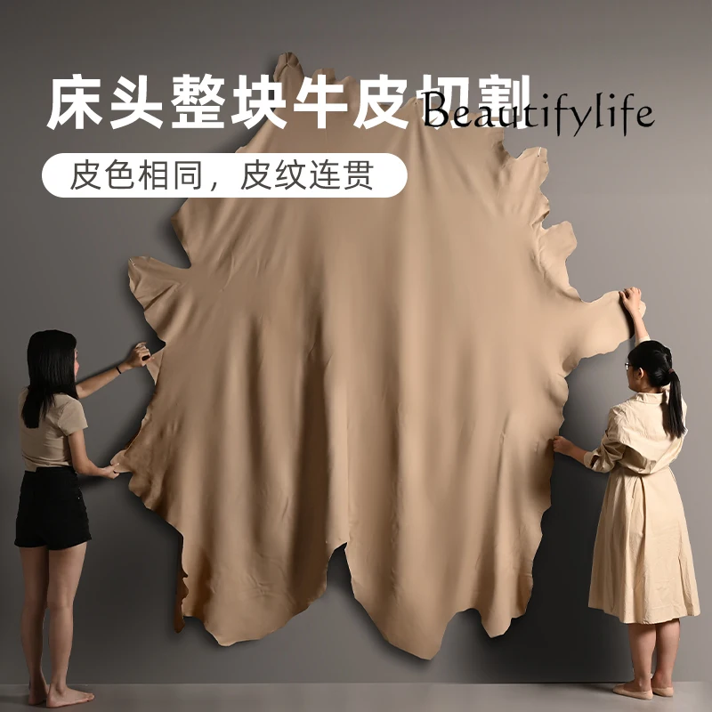 Italian minimalist/imported first-layer cowhide/master bedroom Chanel suspended soft leather double bed