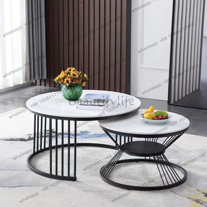 

Coffee table, living room, household rock slab small apartment, light luxury, modern round high-end combination