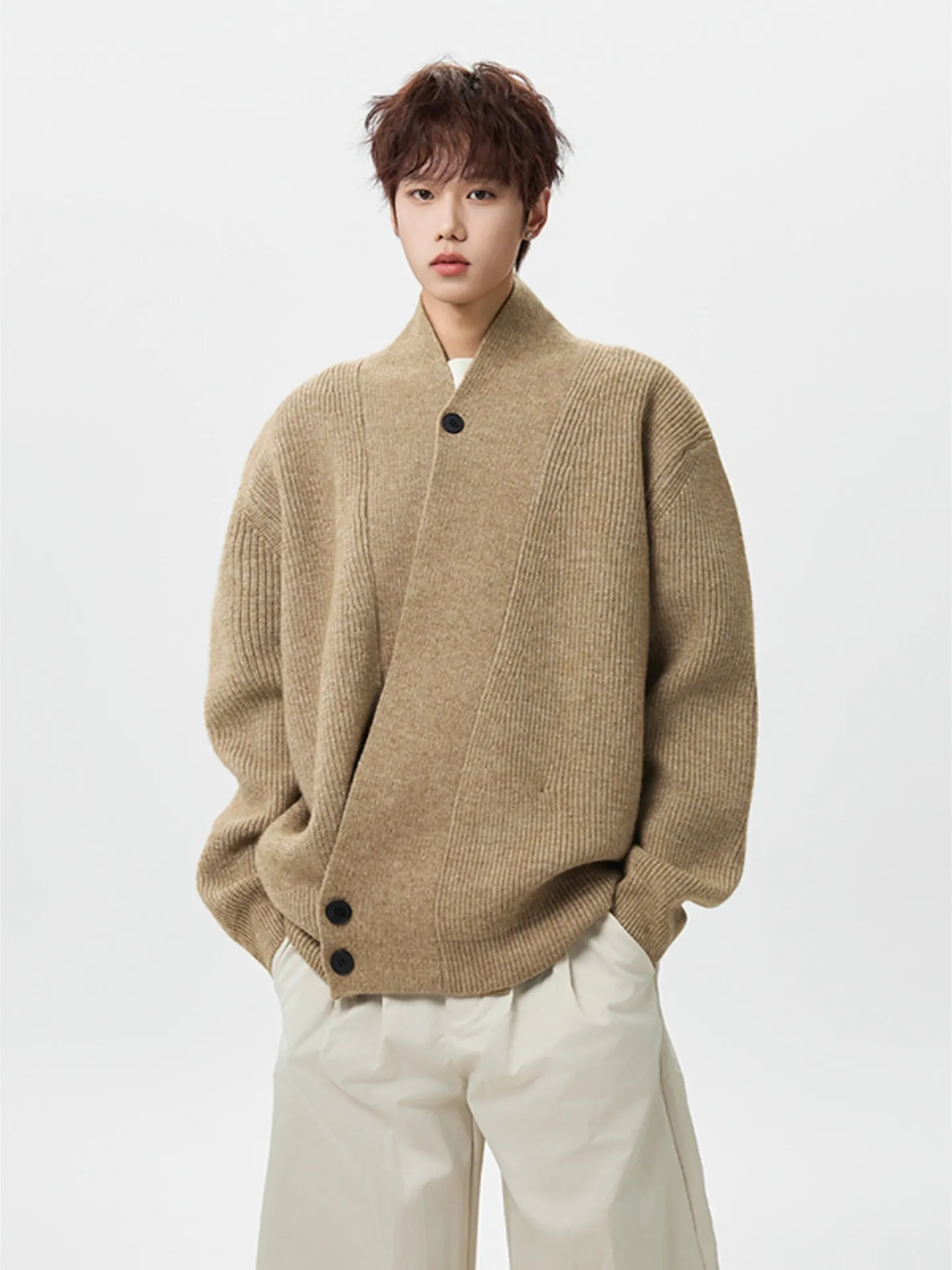 

Men's Knitted Cardigan Sweater Autumn Winter Loose Fit Haome Lazy Sle Asymmetrical Button Design Soft Polyester Blend