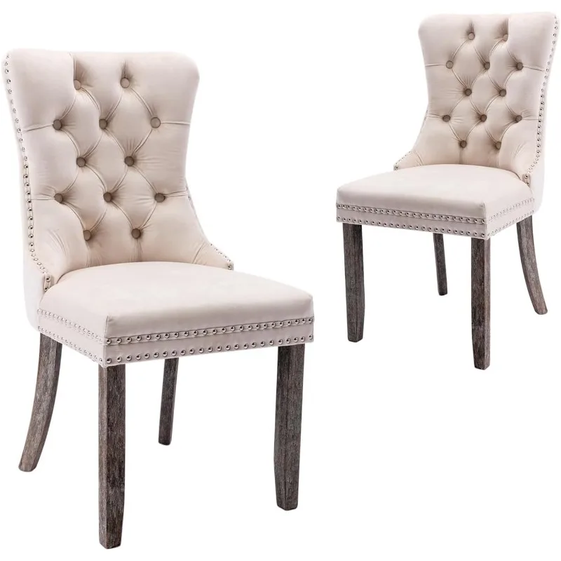 Velvet Dining Chairs Set Of 2,Upholstered Dining Chairs With Ring Pull Trim And Button Back,Modern Seating For Kitchen, Bedroom