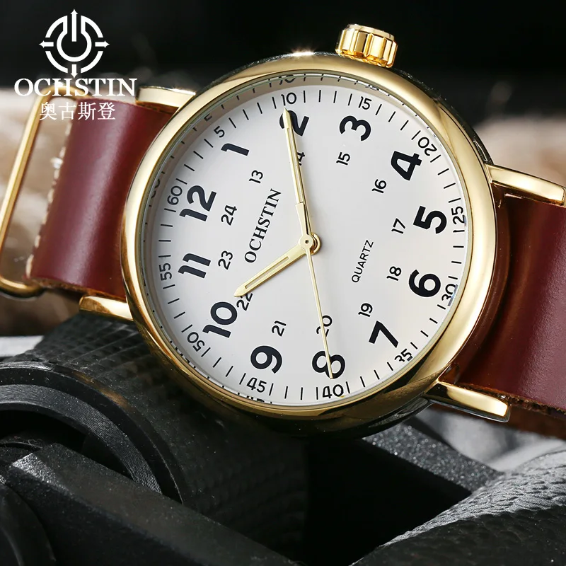 OCHSTIN Male Quartz Movement Watches Men’s Leather Strap Clock High-End Quality Man Navigator Series Waterproof Wristwatch
