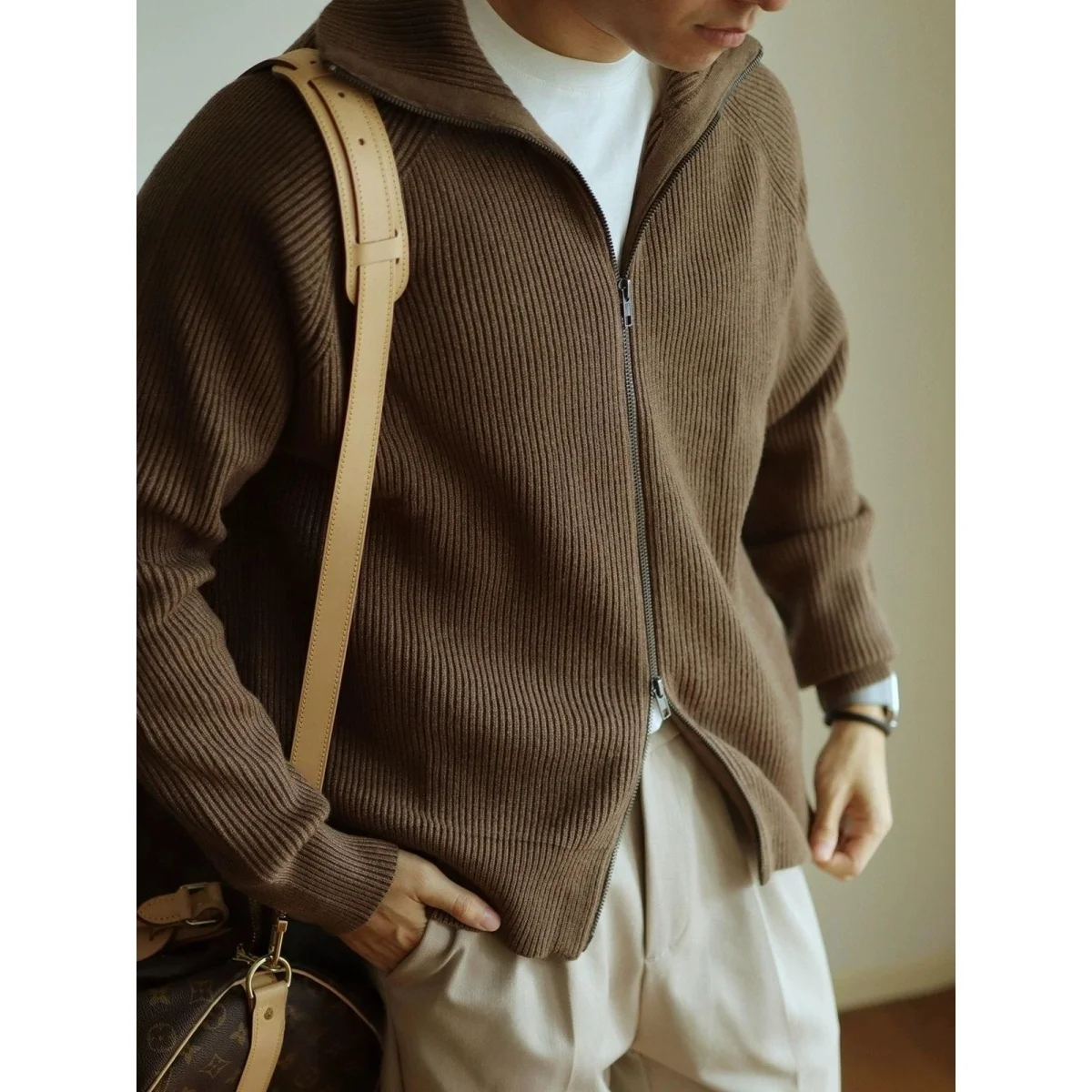 

YUXIAN Heavyweight Knitted Zipper Jaet Warm Anti-Ball Leisure Men's Sweater Cardigan Casual Lightweight Mature Spring Autumn