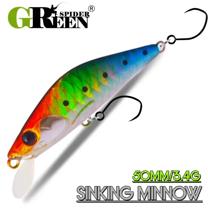 GREENSPIDER 50mm 3.4g Mini Sinking Minnow Fishing Lures Jerkbaits Peche Artificial Bait Wobbler Lure for Trout Bass Carp Fishing