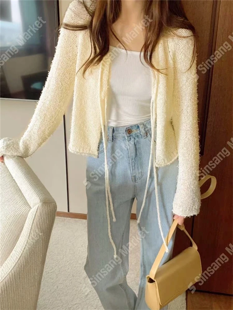 Colorfaith SWC6768JX New 2024 Chic Vintage Elegant Korean Fashion Wild Knitting Cardigans Women Autumn Winter Sweaters Mini Tops