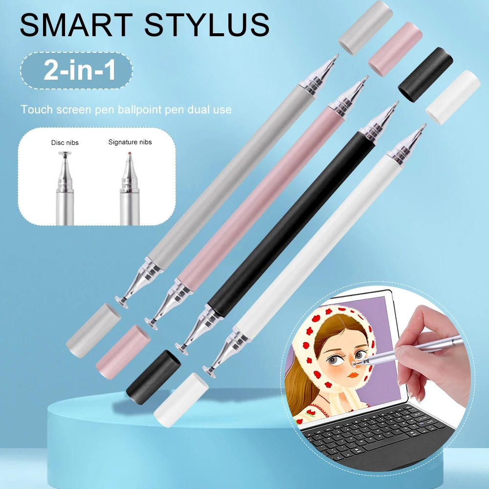 Caneta Stylus Universal para Tablet, Acessório de Desenho para iPad, Capacitiva, Toque de Tela, 2 em 1, Celulares Android e iOS