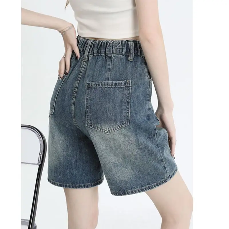 

High Waist Loose Wide Leg Short Jeans Women's Summer Thin Adjustable Comfortable A-Line Pants Blue Denim Casual Female Shorts