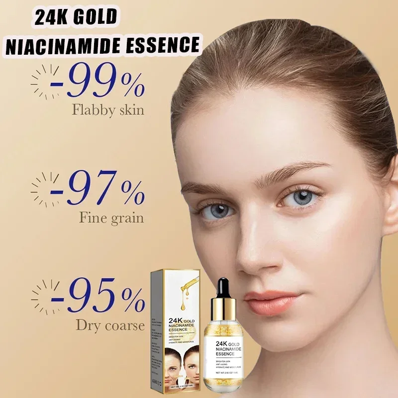 24 Karat Gold Gesichts serum Niacin amid Gesichts serum dunkle Flecken Entferner Hyaluron säure verblassen feine Linien feuchtigkeit spendende Bleaching Hautpflege