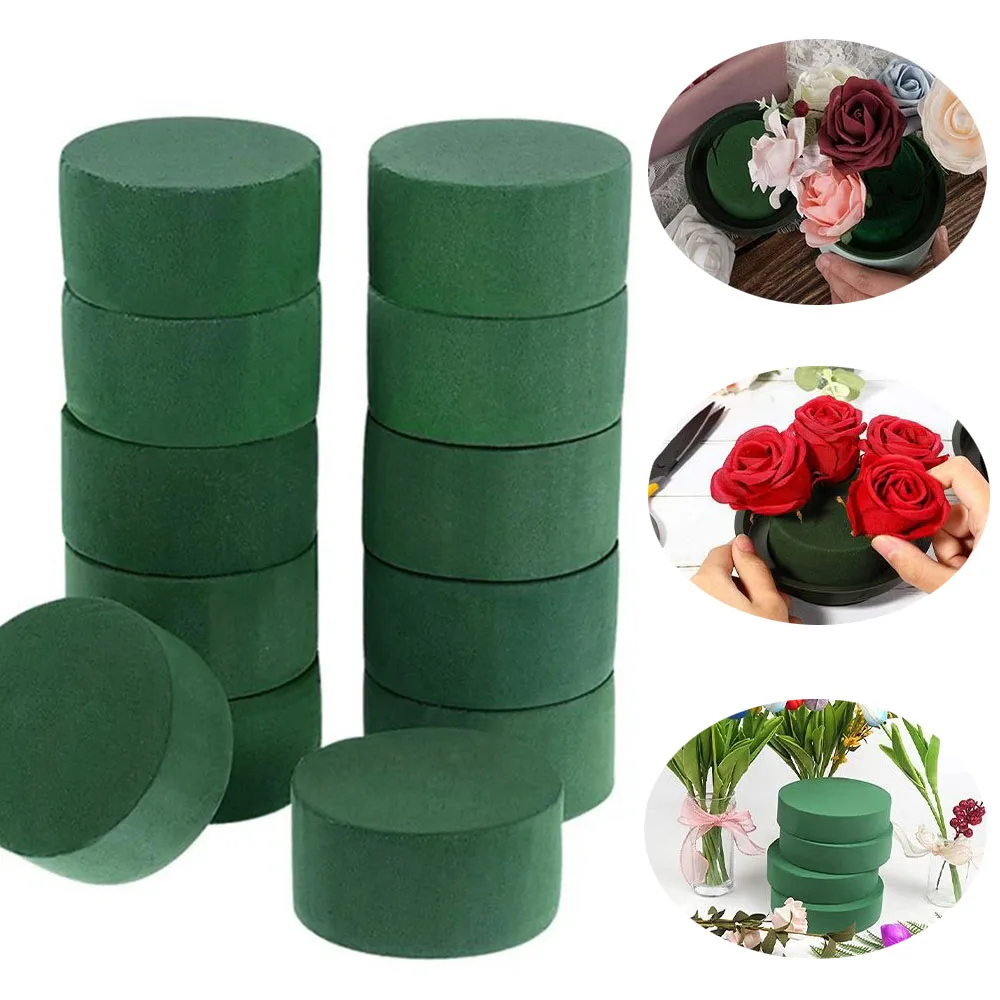 10Pcs Wedding Aisle DIY Craft Floral Arrangement Water-Absorbing Home Garden Green Flower Foam Florist Fresh-Keeping Round Brick