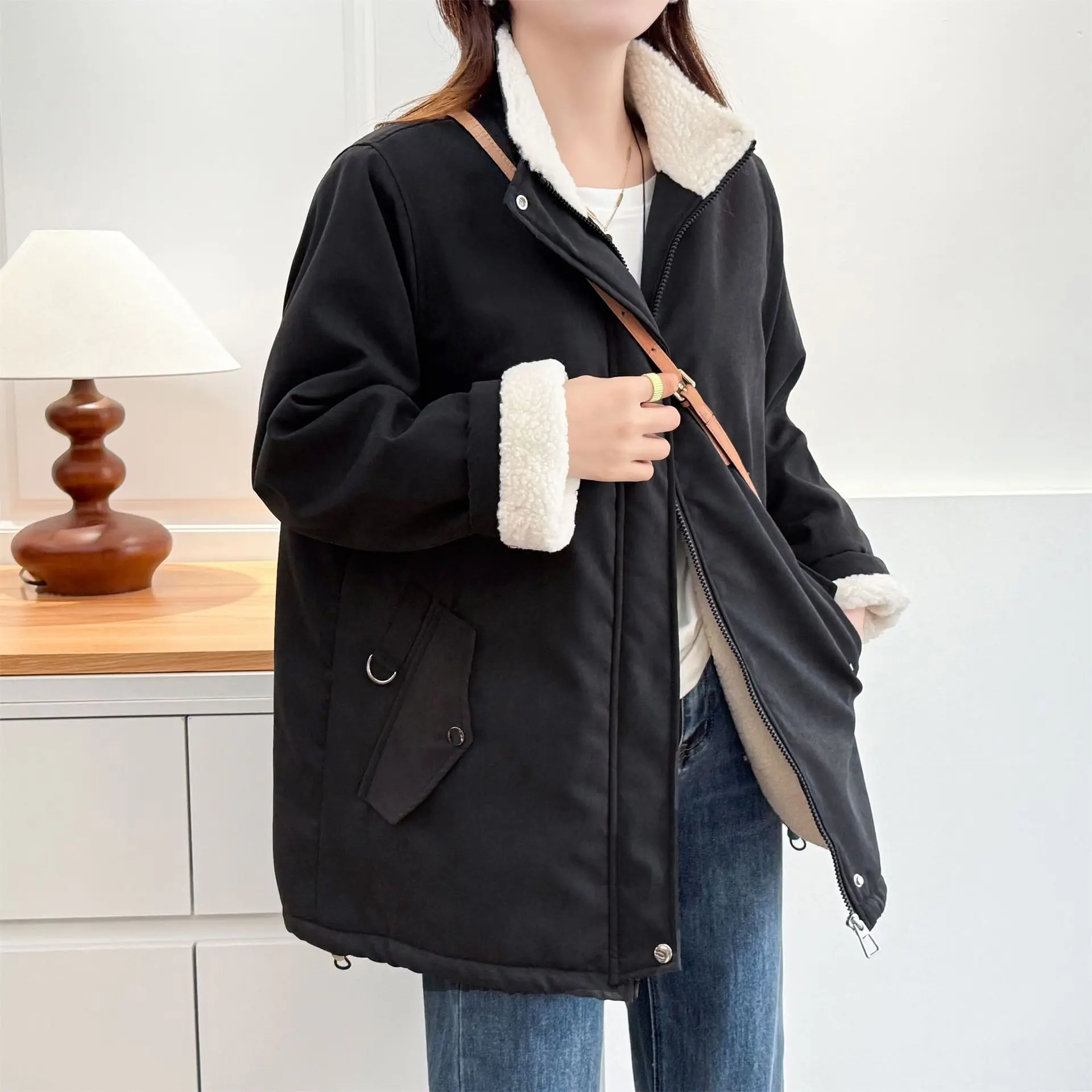 

XXXXXL Fashion Plus Size Women's Parkas Winter New mid-length stand-up Collar Padded Jacket Fleece Warm Coat 2518