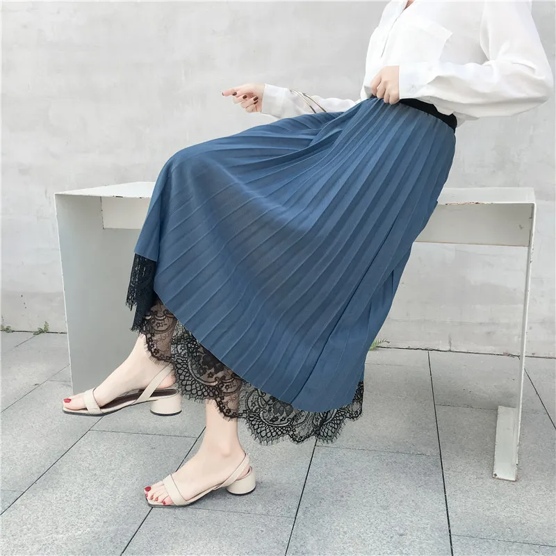 กระโปรงผ้าทูลล์ลูกไม้สองด้านทรงเอ ความยาวปานกลางสำหรับผู้หญิง กระโปรงยาวกรุยกรายผ้ากำมะหยี่ จีบระบายยาวกรุยกราย สำหรับฤดูใบไม้ผลิ