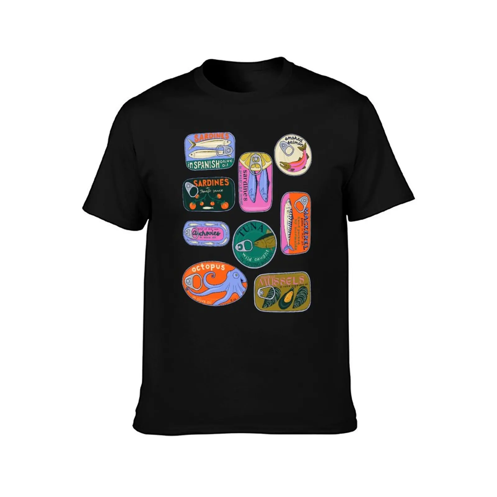 Tinned Fish Pattern T-Shirt Non-Shrink Basic Cotton T-Shirt