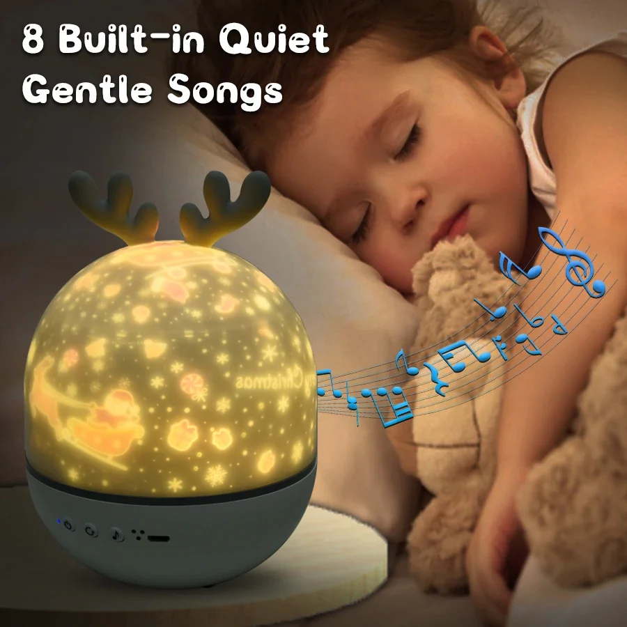 Proiettore musicale rotante creativo Luce ricaricabile per bambini Compleanno Regalo di Natale Luce notturna Lampada da comodino per camera da letto