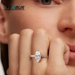 FEOBUR 2CT Marquise Cut Full Moissanite Engagement Rings for Women 925 Sterling Silver Lab Diamond Wedding Ring Jewelry GRA