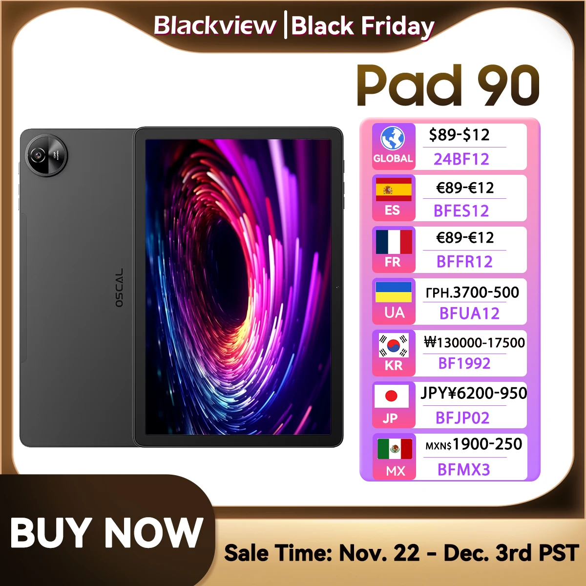 [World Premiere] Blackview Oscal Pad 90 10.92'' IPS Display Tablet,Octa-core Unisoc T606,8MP+13MP Camera 2*SIM Card,7700mAh