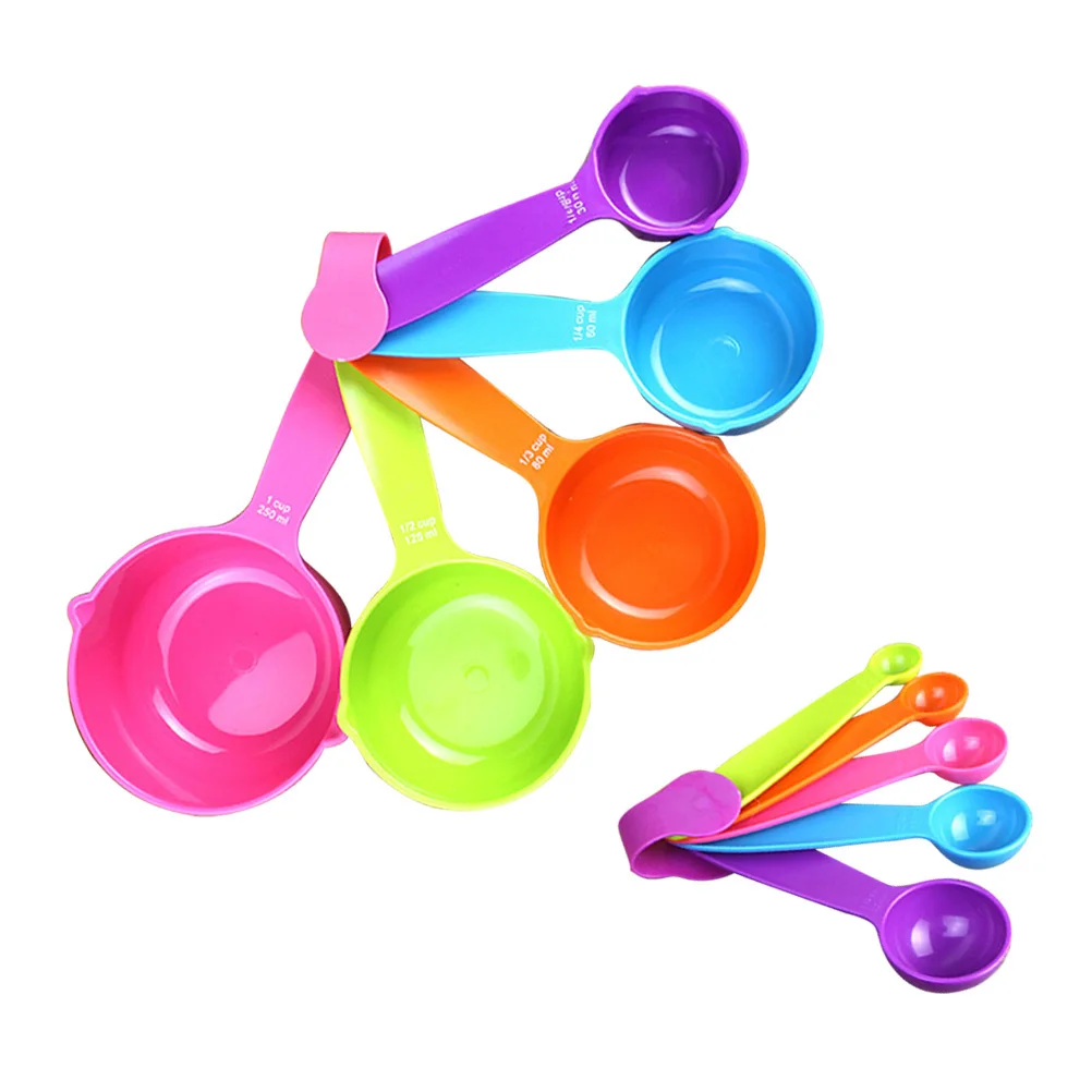 

10pcs Set Plastic Measuring Spoons Nesting Cups For Baking Cooking Kitchen Tools Liquid Dry Ingredients Stackable Design Mixed