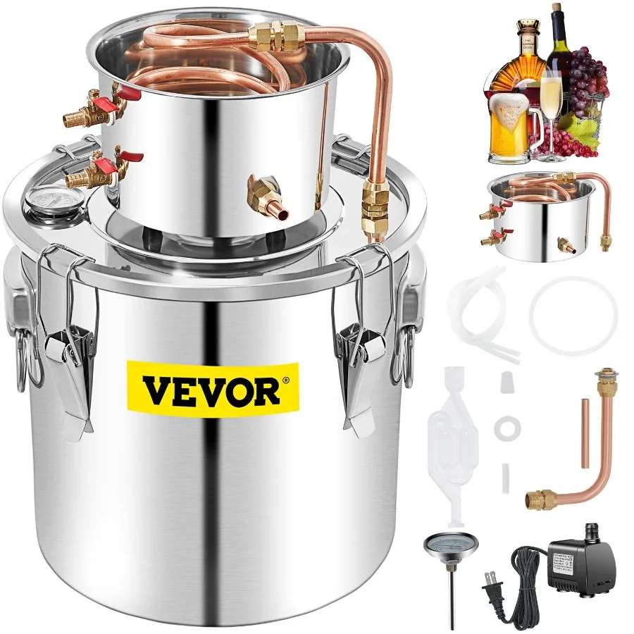 

Alcohol Still 50L Distillery Kit w Condenser Pump 13.2Gal Alcohol Still w Copper Tube Whiskey Distilling Kit w Buildin Thermom