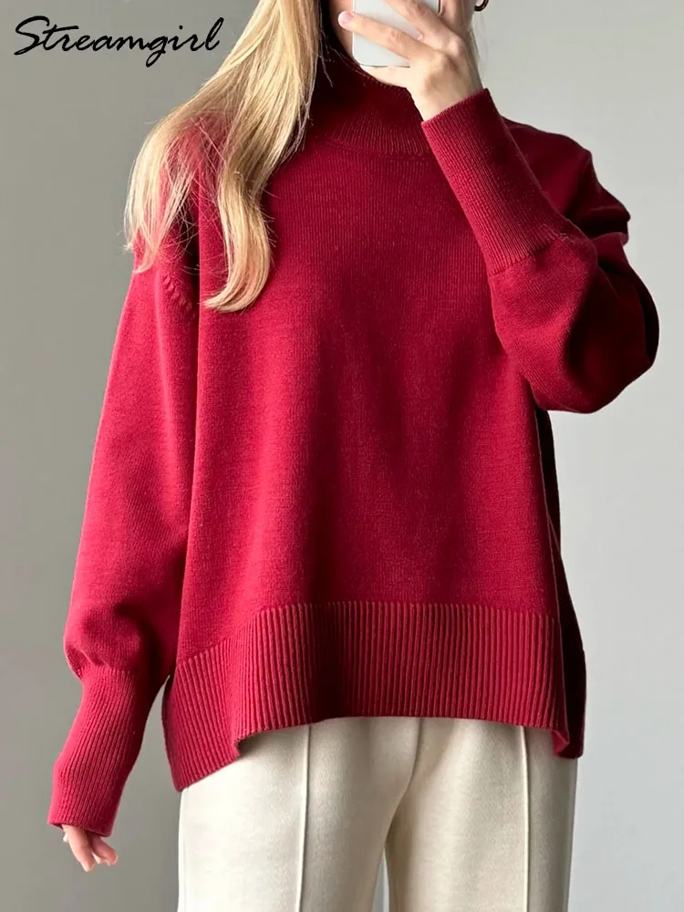 White Women's Turtleneck Sweater Autumn Winter Women Pullovers Loose Casual Knitwears Ladies Turtleneck Sweater Women Warm Top