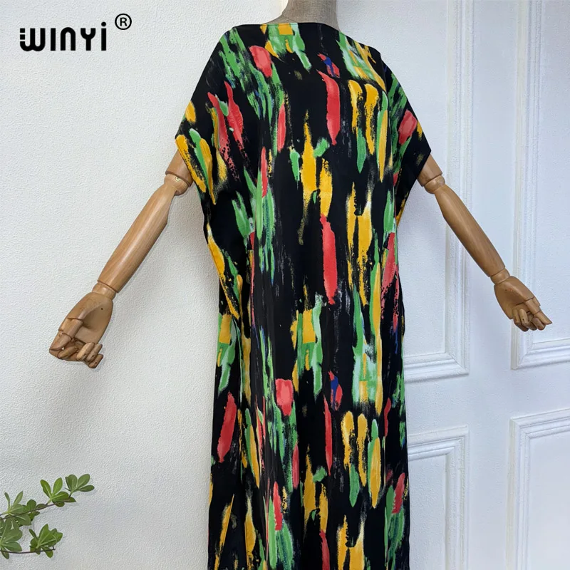 WINYI high quality print Africa dress Dubai Muslim Dashiki Caftan holiday Design fashion evening dress party abayas for women 2