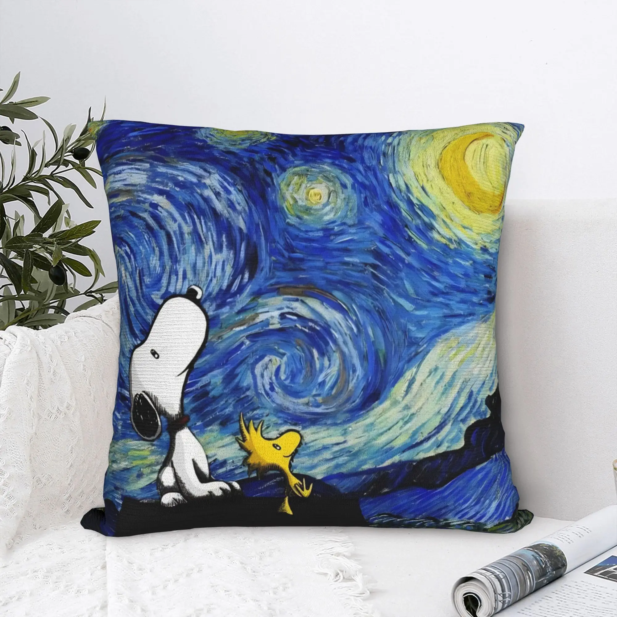 Starry Night S-Snoopys Cartoon Square Pillow Covers Polyester Home  Cushion Case Cute Decorative Pillowcase 40*40
