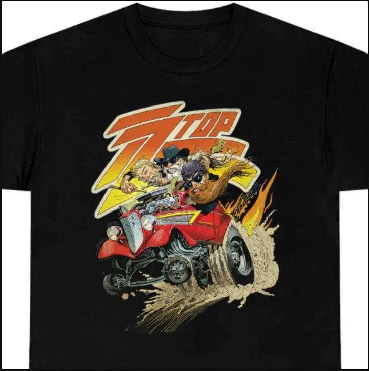 Top Zz Eliminator Car T-Shirt Album Rock Men's Band Cover Tour Concert