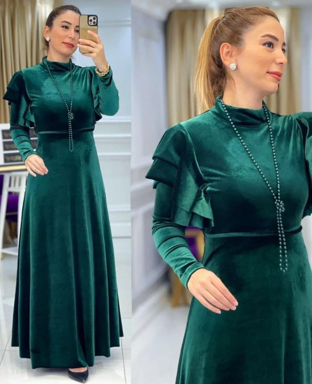 

Women's Long Sleeve Prom Dresses for Musilm Velvet فساتين للحفلات الراقصة A-Line Formal Dress for Wedding O-Neck vestidos