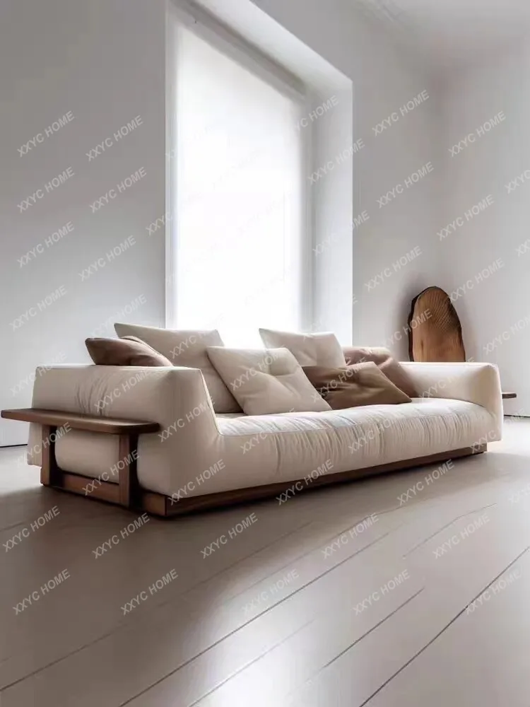 Small apartment design teacher style fabric sofa living room light luxury minimalist solid wood bottom frame Nordic modern