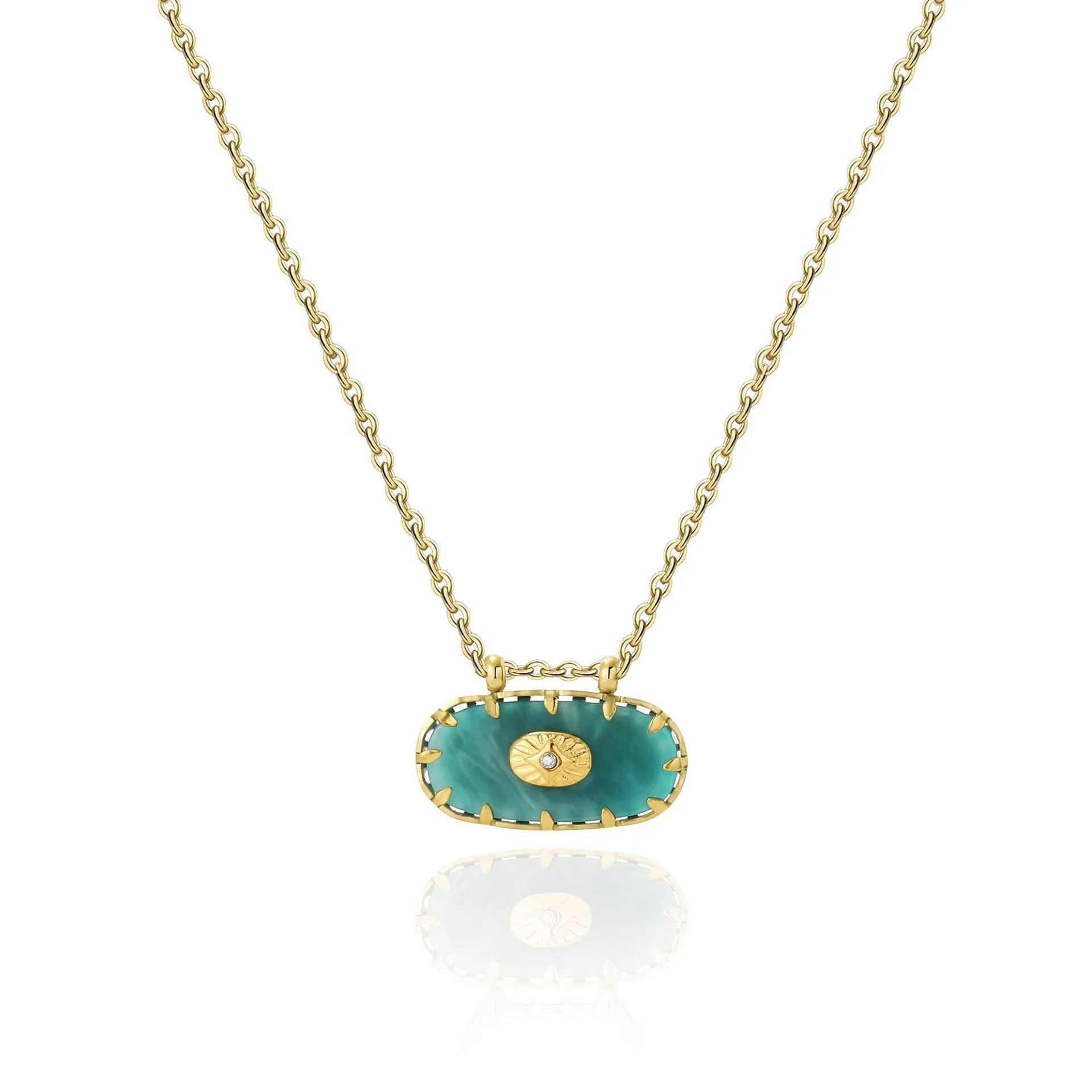HangZhi Oval Natural Stone Resin Pendant Necklace Vintage Stainless Steel Clavicular Chain Europe America Jewelry for Women New