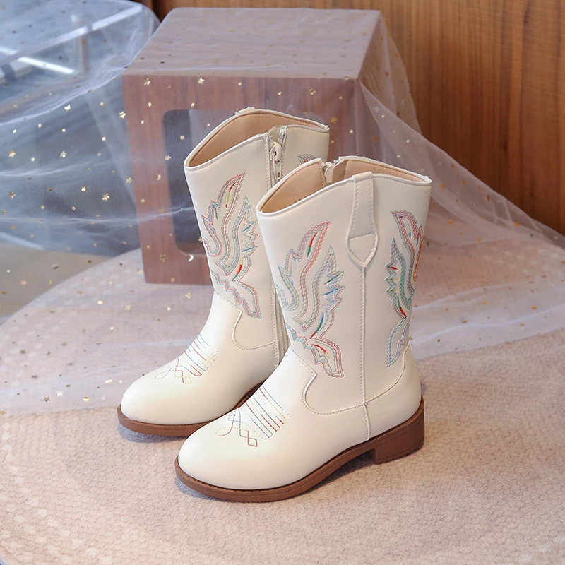 Girls Embroidered Cowboy Boots Fall Winter 2026 Kid's All Shaft Western Riding Boots Tall Princess All Shaft Boots For Big Kids