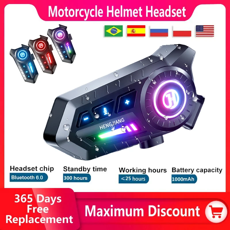 

X3 Motorcycle Helmet Headset Bluetooth Voice Control Motorcycle Wireless Hands-on Talking Headset Earphone with Ambient Light
