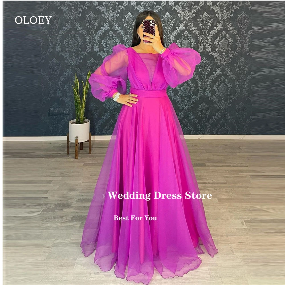 

OLOEY Vintage Purple Green Organza Prom Evening Dresses Simple Dubai Arabic Women Plus Size Formal Party Gowns Floor Length