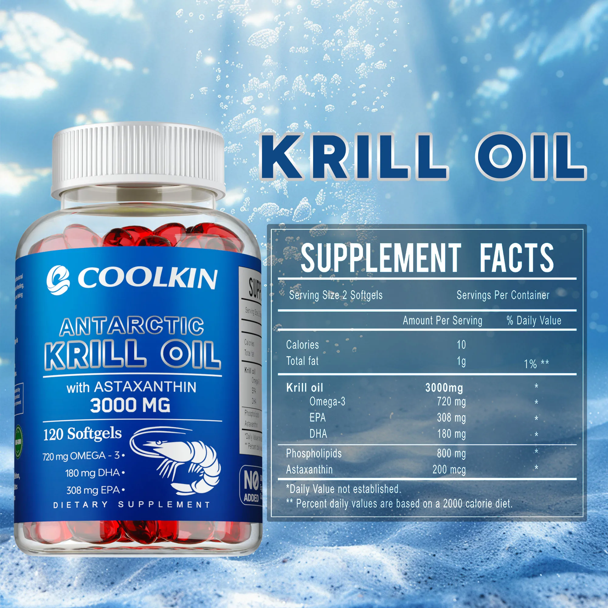 Olio di krill antartico 3000 mg - Omega-3 EPA, DHA, riduce il dolore articolare, migliora la circolazione sanguigna, supporta la salute del cuore e delle articolazioni