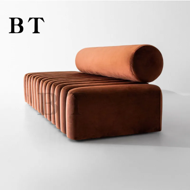 Fabric backrestbed tail stoolentrance  shoe changing light luxury living room sofa stoolsample room stool image 5