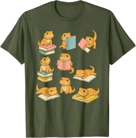 Lustiges T-Shirt mit bärtigen Drachen, die Bücher lesen, Y2k Back To School Reader Graphic Apparel, T-Shirts für den ersten Schultag, für Schüler und Lehrer – Detail 10