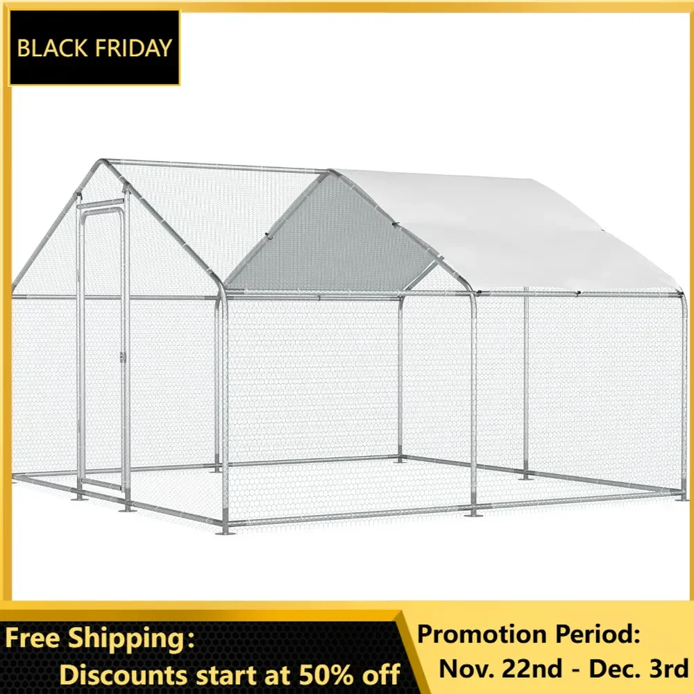 Chicken Coop Large Metal Run for 20 Chickens Walk in Yard Poultry Cage Hen House with Waterproof Cover (96.8 Square Feet)