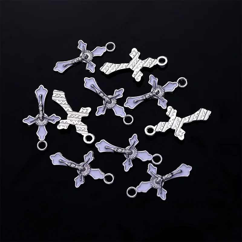 10 Pieces/Jewelry Catholic Mini Blue Cross Exorcism Pendant Jesus Accessories Handmade Cross Medal