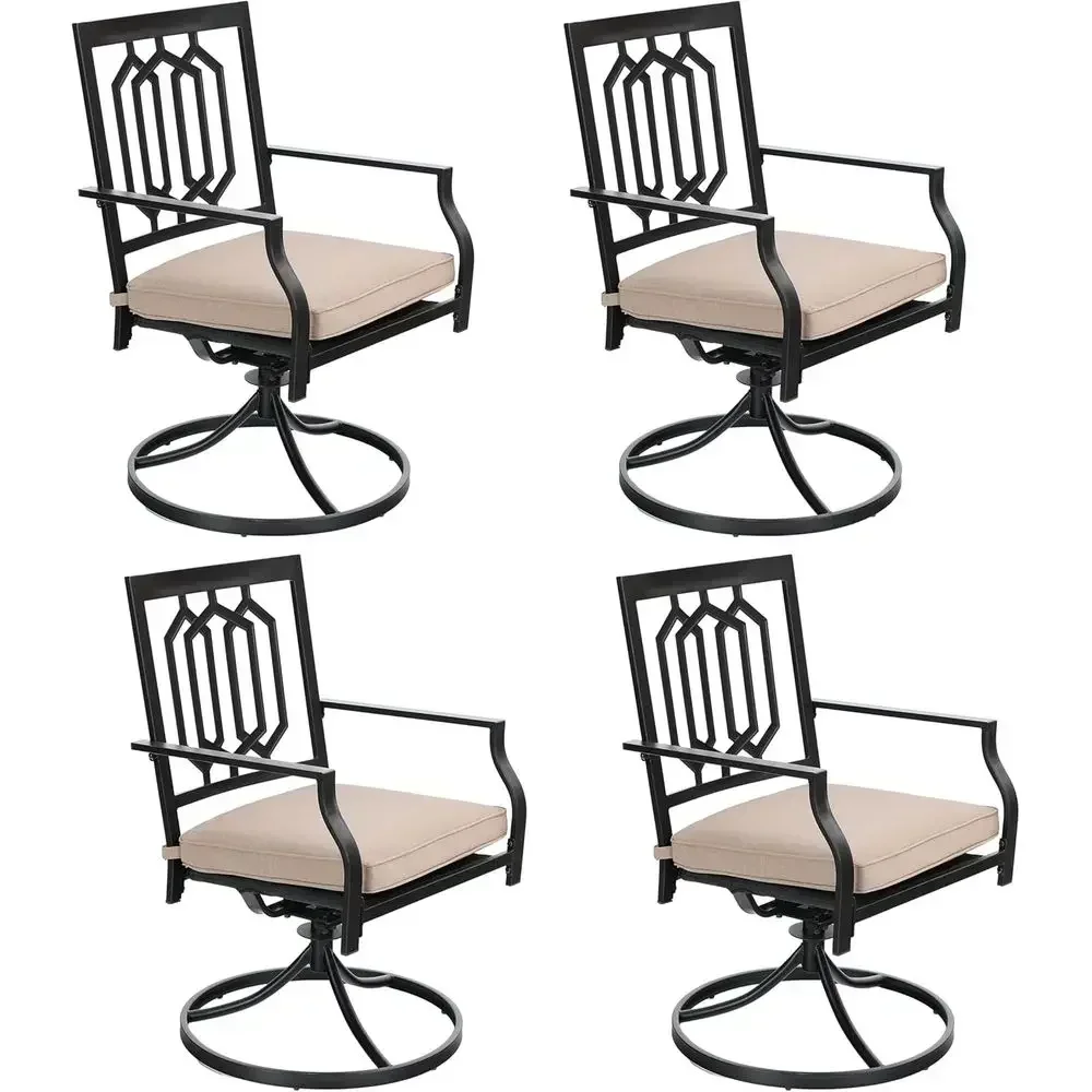 Set of 4 Outdoor Metal Swivel Rocking Chairs with Cushions for Patio, Garden, or Bistro, Supports up to 300 lbs