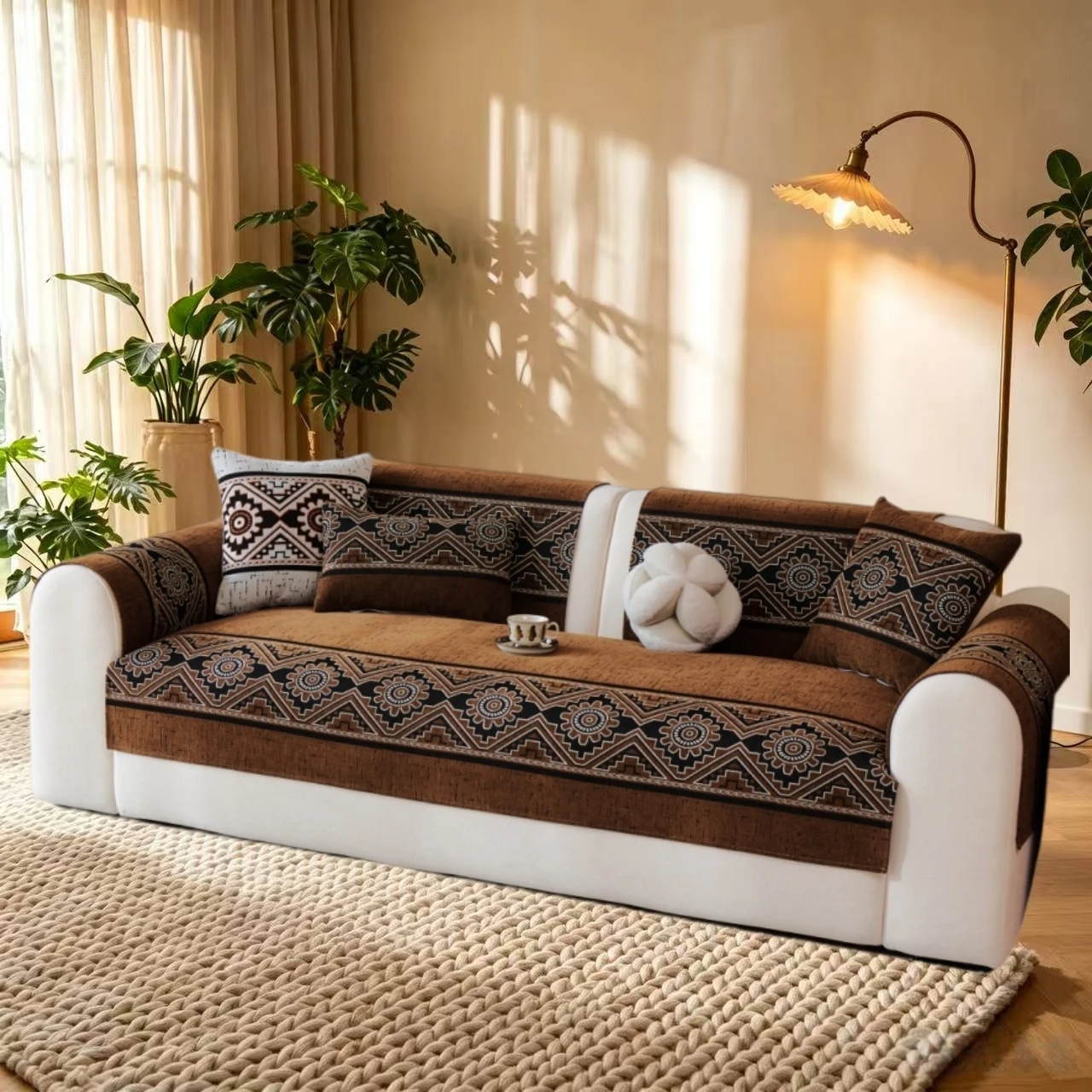 Bohemian Jacquard Chenille Sofa Cover Anti-Slip for All Seasons Living Room Couch Seat Cover Washable Sofa Towel