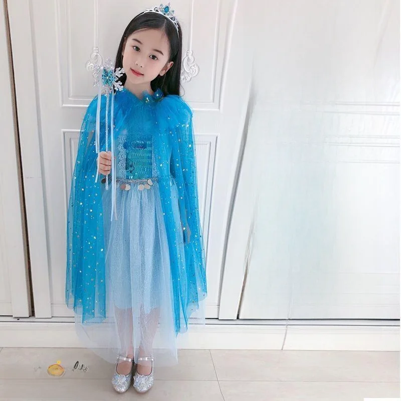 

Princess Elsa-inspired Shawl Children's Halloween Costume Ice Princess Sofia Girl's Dress-up Cloak Snow White Festival Outfit