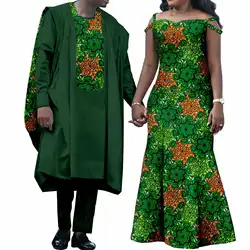 Conjunto de ropa a juego para pareja africana, Dashiki, vestidos largos estampados, Bazin Riche, trajes de hombre, batas Abaya, Y22C079