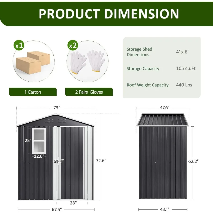 سقيفة تخزين خارجية مقاس 6 × 4 أقدام مع هيكل إطار مطور وأبواب قابلة للقفل ونوافذ مهواة مثالية لحديقة الفناء الخلفي