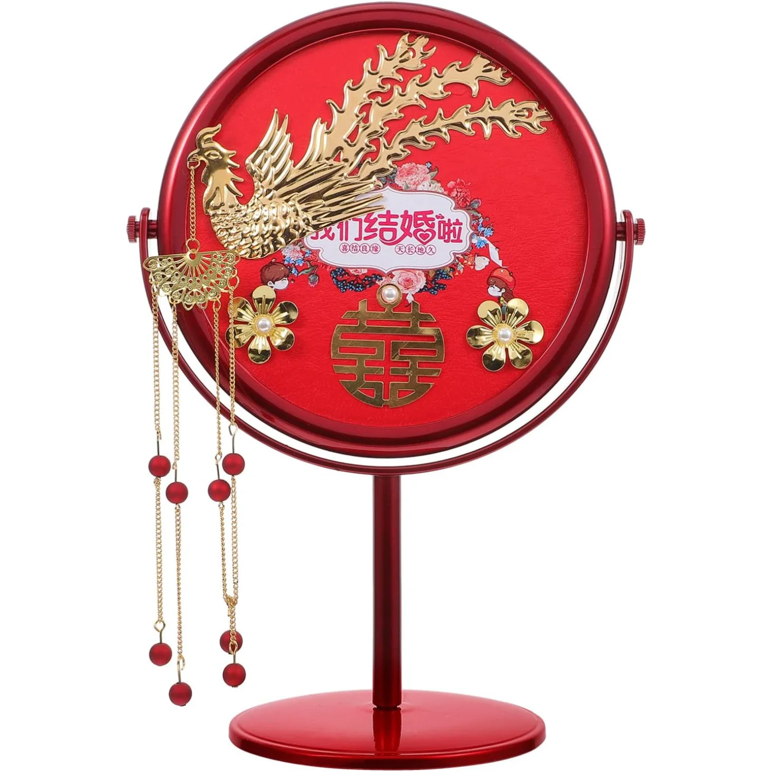 Vintage Mirrors Chinese Wedding Decoration Traditional Desk Table  Red Makeup  Rotatable Vanity   Table Centerpieces Gifts Vinta