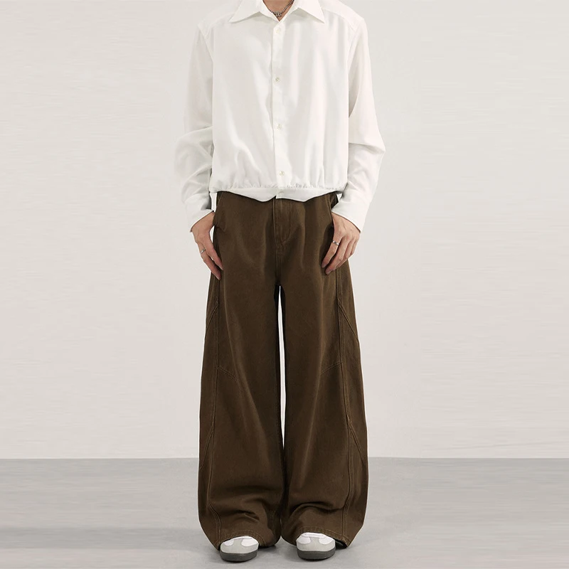 KIDWHXR Men Trousers Vintage Simple Solid Color Washed Pocket Man Straight-leg Pant American Loose Mid Waist Male Casual Pant