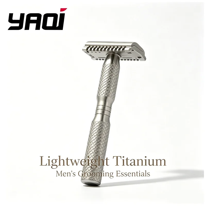 YAQI Ghost 90DC Cross Grain Pattern Titanium Light Weight Safety Razor 0.90mm Blade gap for Men Wet Shave Tools Mens Gift