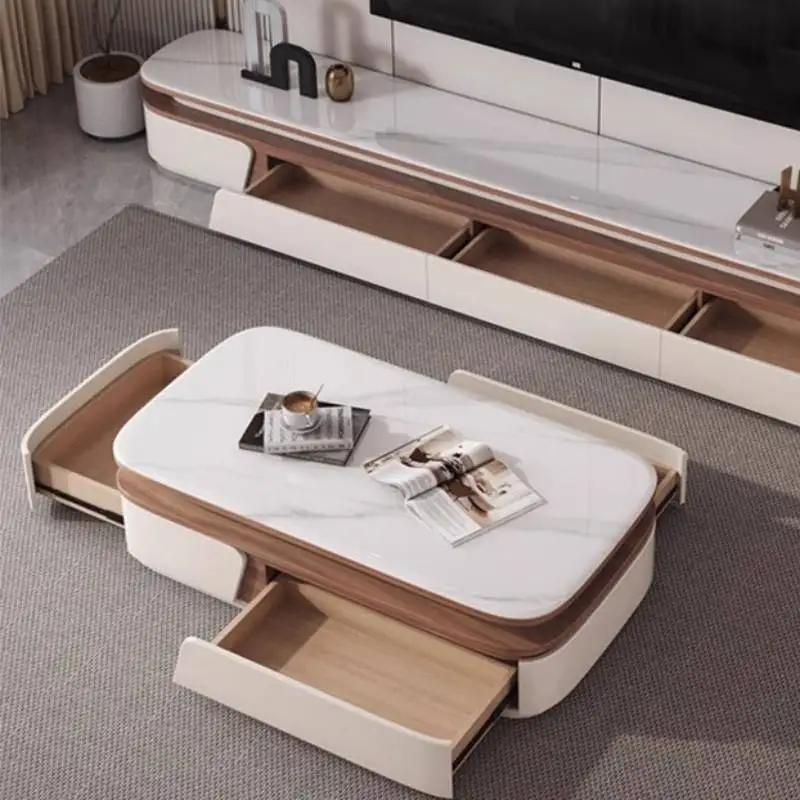 White Hidden Coffee Table Designer Gray Drawer Storage Glass Coffee Table Center Modern Luxury Meuble Salon Furniture Home