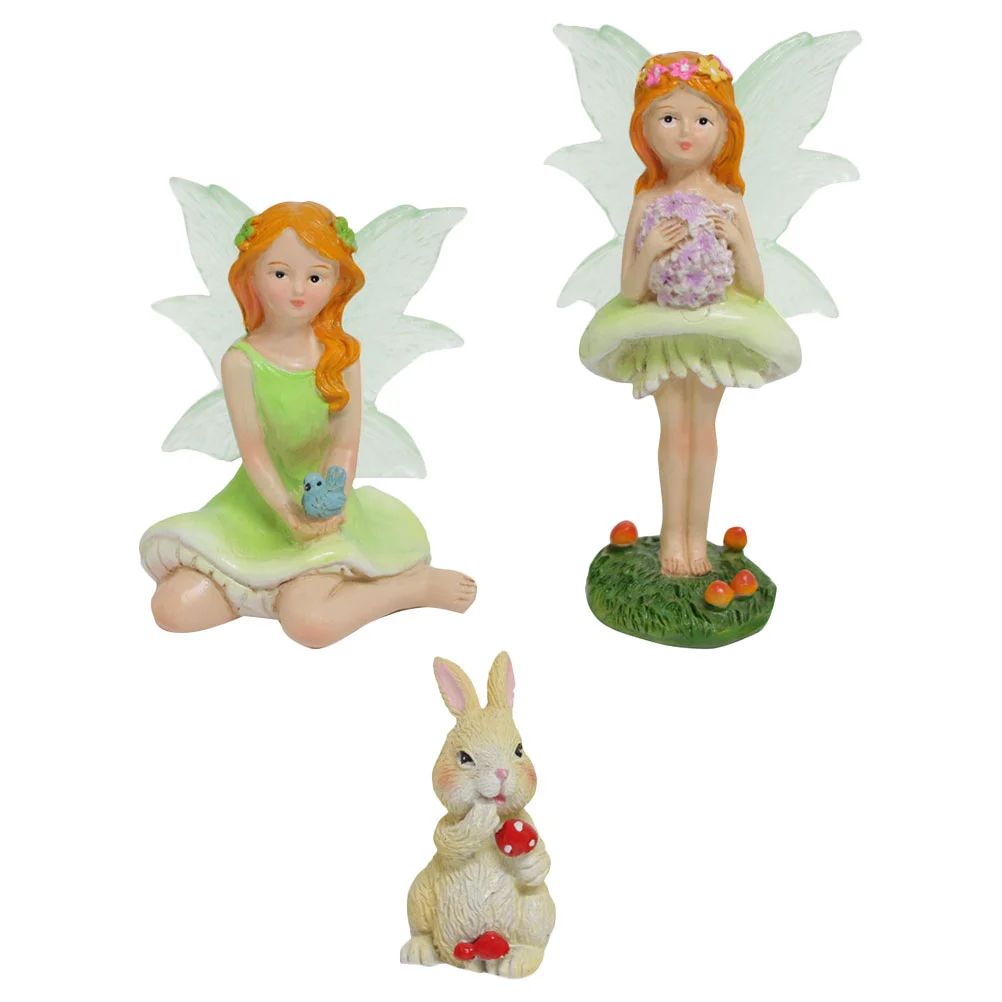 

Flower Fairy Micro Landscape Resin Bunny Decoration Figurines Rabbit Statue Wing Model Garden Outdoor Elf Little Craft