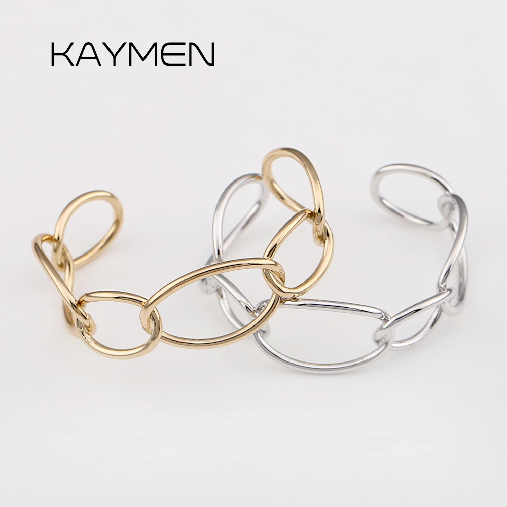 KAYMEN Fashion Exquisite Gold Color Cuff Bracelets Bangle for Women New Pin Shape Luxury Bracelets Jewelry Party Accessory