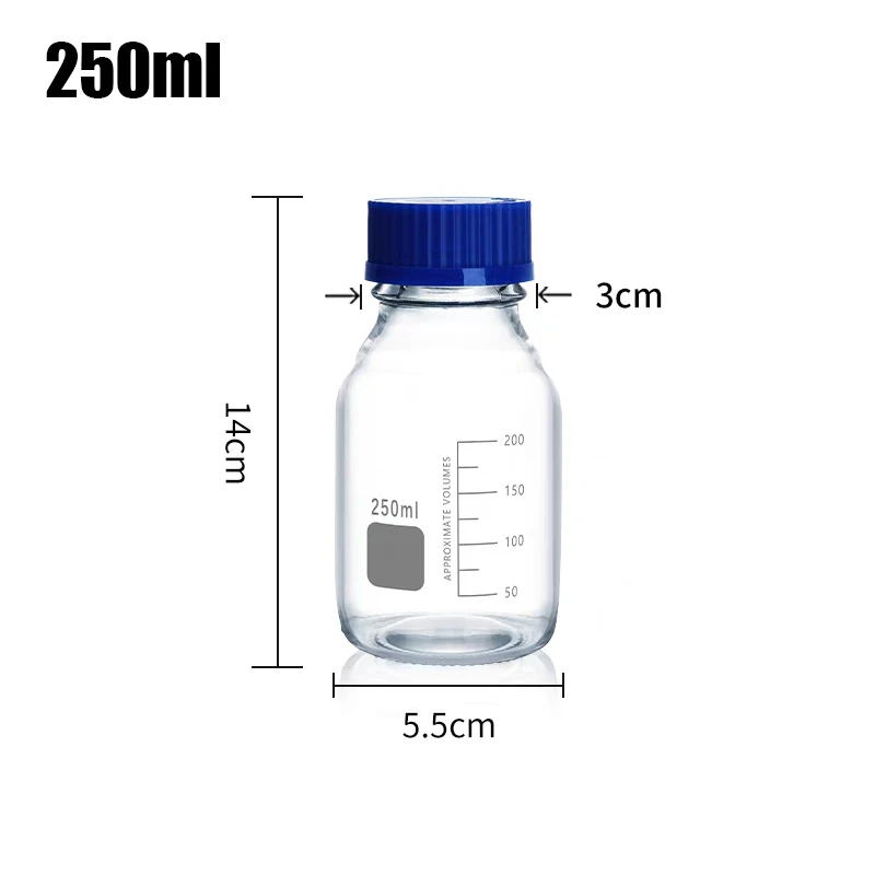 Imagem -04 - Frasco de Reagente de Vidro com Parafuso Azul Transparente Redondo Graduado Médico Laboratório Equipamento Químico 50ml 100ml 250ml